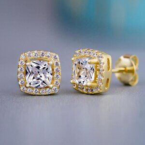 💞Classical Square Gold Plated Round Zircon Stud Earrings forWomen/Men,UNVN12436